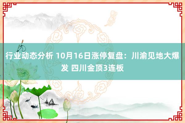 行业动态分析 10月16日涨停复盘：川渝见地大爆发 四川金顶3连板