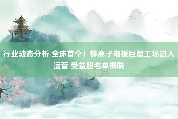 行业动态分析 全球首个！锌离子电板巨型工场进入运营 受益股名单揭晓