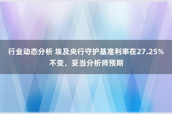 行业动态分析 埃及央行守护基准利率在27.25%不变，妥当分析师预期