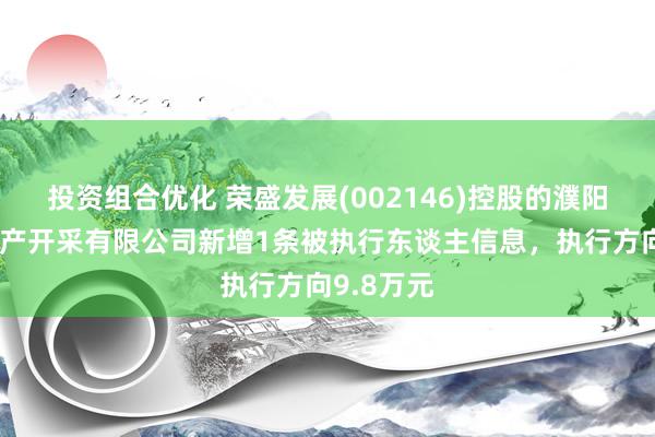 投资组合优化 荣盛发展(002146)控股的濮阳荣佑房地产开采有限公司新增1条被执行东谈主信息，执行方向9.8万元