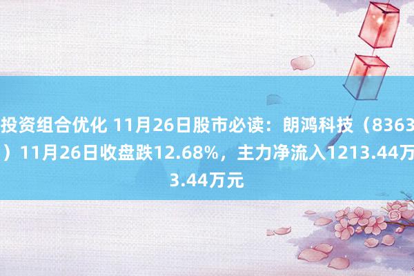 投资组合优化 11月26日股市必读：朗鸿科技（836395）11月26日收盘跌12.68%，主力净流入1213.44万元