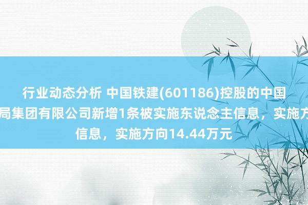 行业动态分析 中国铁建(601186)控股的中国铁建大桥工程局集团有限公司新增1条被实施东说念主信息，实施方向14.44万元