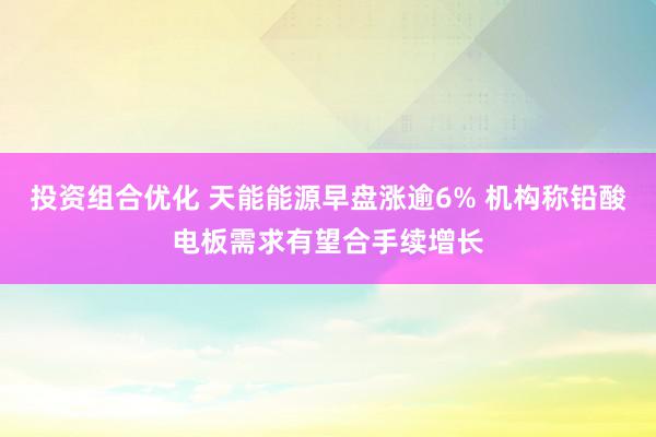 投资组合优化 天能能源早盘涨逾6% 机构称铅酸电板需求有望合手续增长