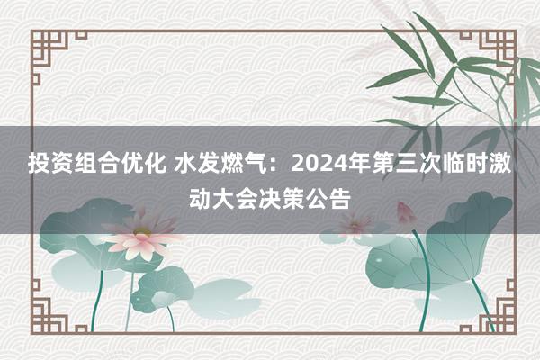 投资组合优化 水发燃气：2024年第三次临时激动大会决策公告