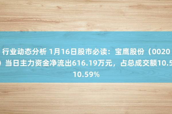 行业动态分析 1月16日股市必读：宝鹰股份（002047）当日主力资金净流出616.19万元，占总成交额10.59%