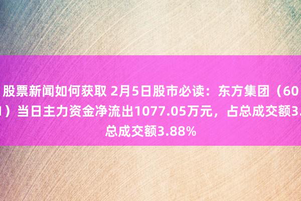 股票新闻如何获取 2月5日股市必读：东方集团（600811）当日主力资金净流出1077.05万元，占总成交额3.88%