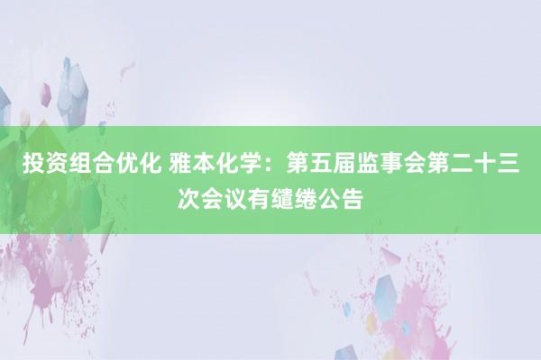 投资组合优化 雅本化学：第五届监事会第二十三次会议有缱绻公告