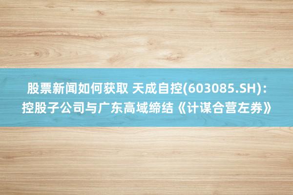 股票新闻如何获取 天成自控(603085.SH)：控股子公司与广东高域缔结《计谋合营左券》