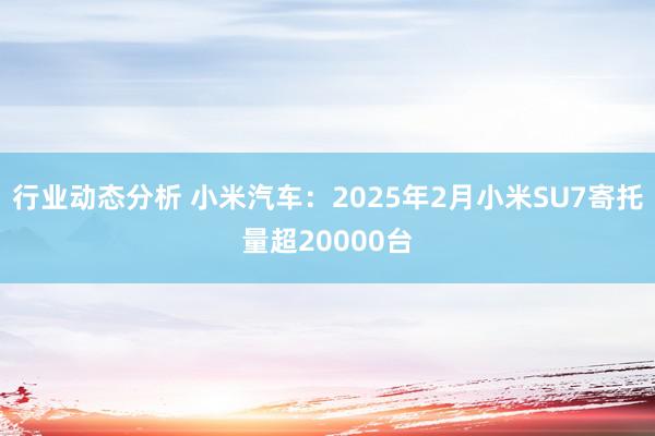 行业动态分析 小米汽车：2025年2月小米SU7寄托量超20000台