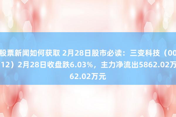 股票新闻如何获取 2月28日股市必读：三变科技（002112）2月28日收盘跌6.03%，主力净流出5862.02万元